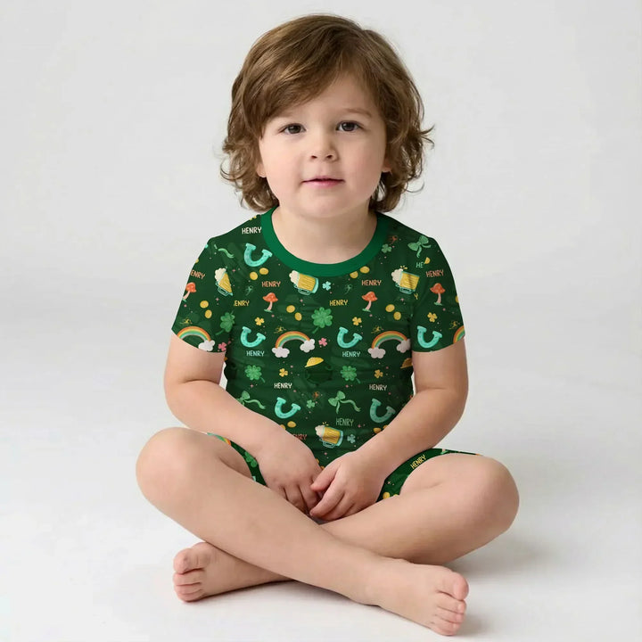 Custom Name Sprinkle Of Luck Bamboo Two Piece Short Sleeve Shorts Pajama Set