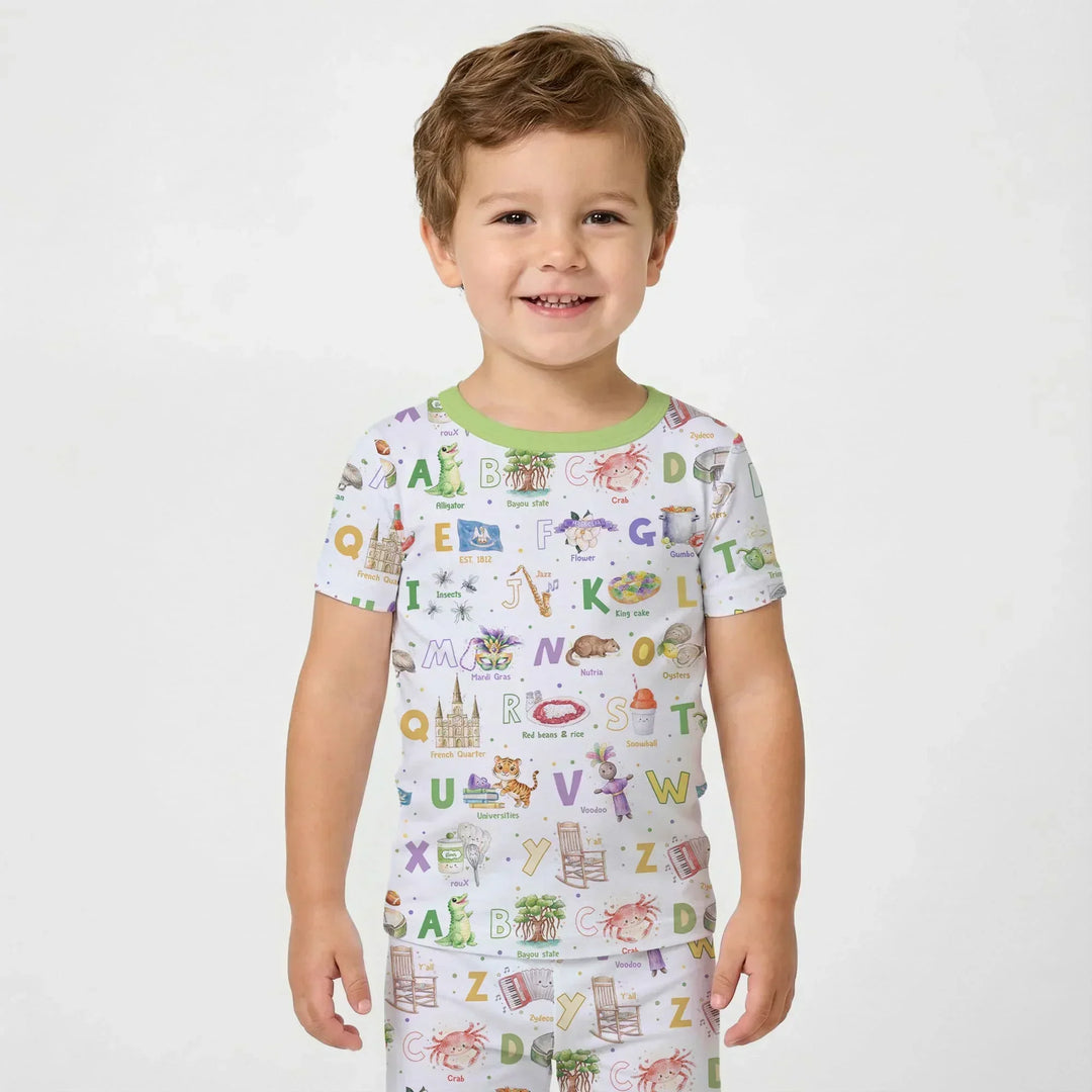 Alphabet of Lousiana Bamboo Two Piece Short Sleeve Pajama Set