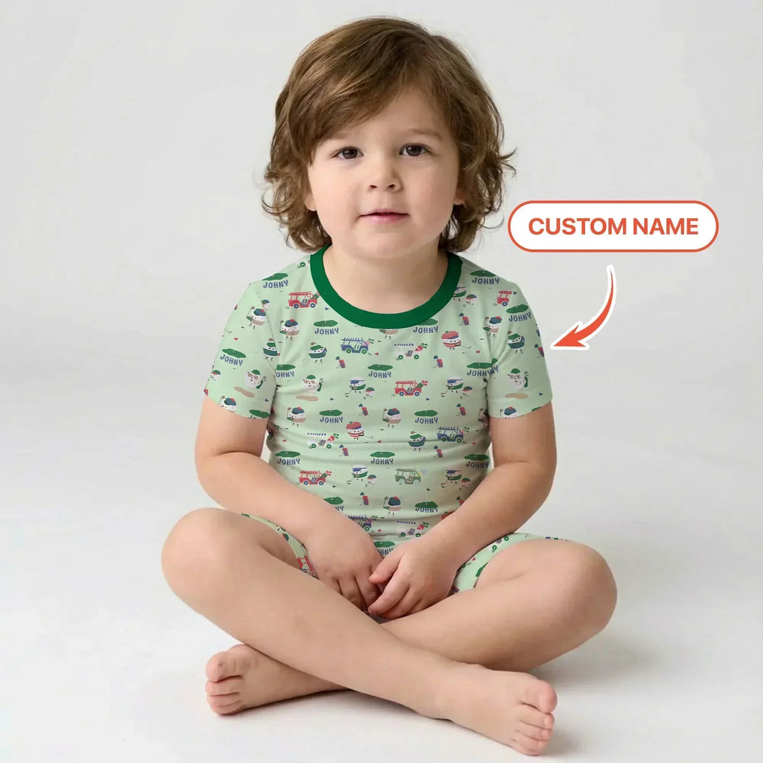 Cute Golf ball Bamboo Two Piece Short Sleeve Shorts Pajama Set
