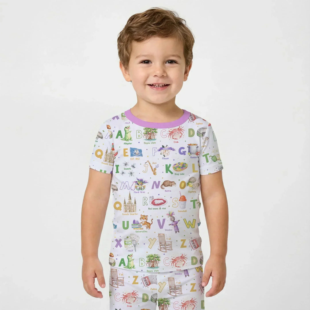 Alphabet of Lousiana Bamboo Two Piece Short Sleeve Pajama Set