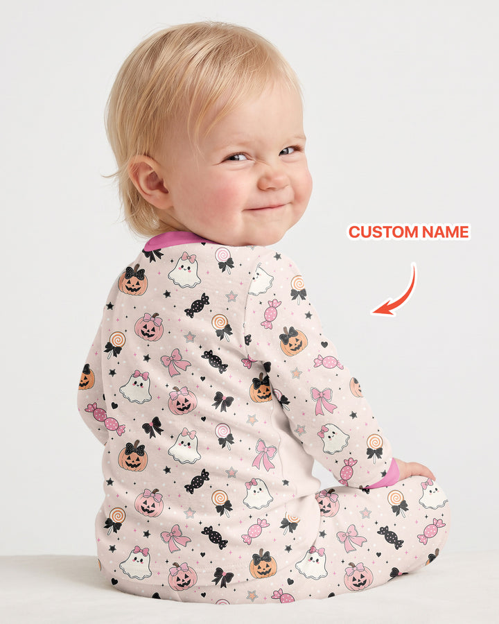 Custom Name Cute Ghost My First Halloween  Bamboo Two Piece Long Sleeve Pajama Set