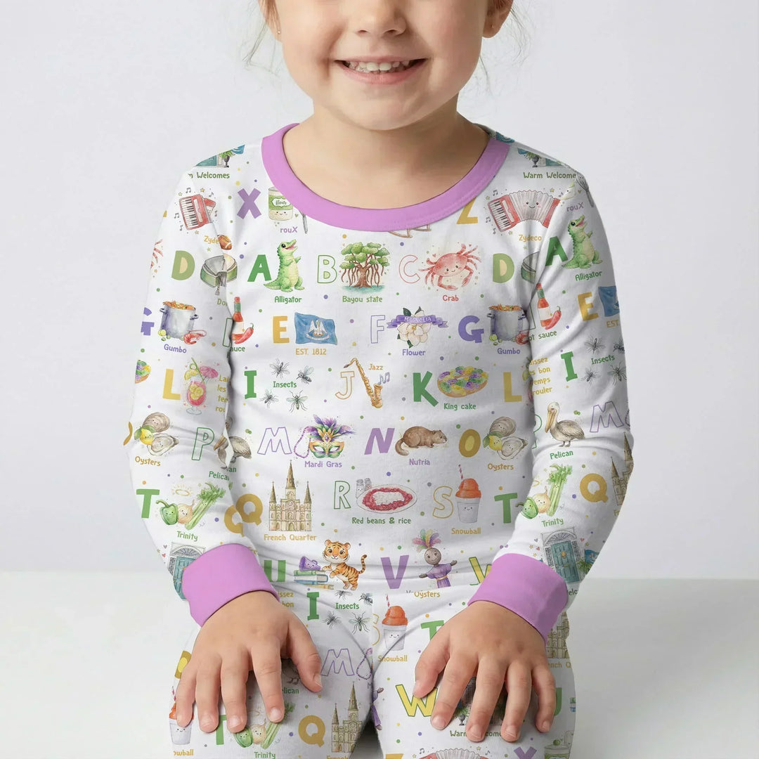 Alphabet of Lousiana Bamboo Two Piece Long Sleeve Pajama Set