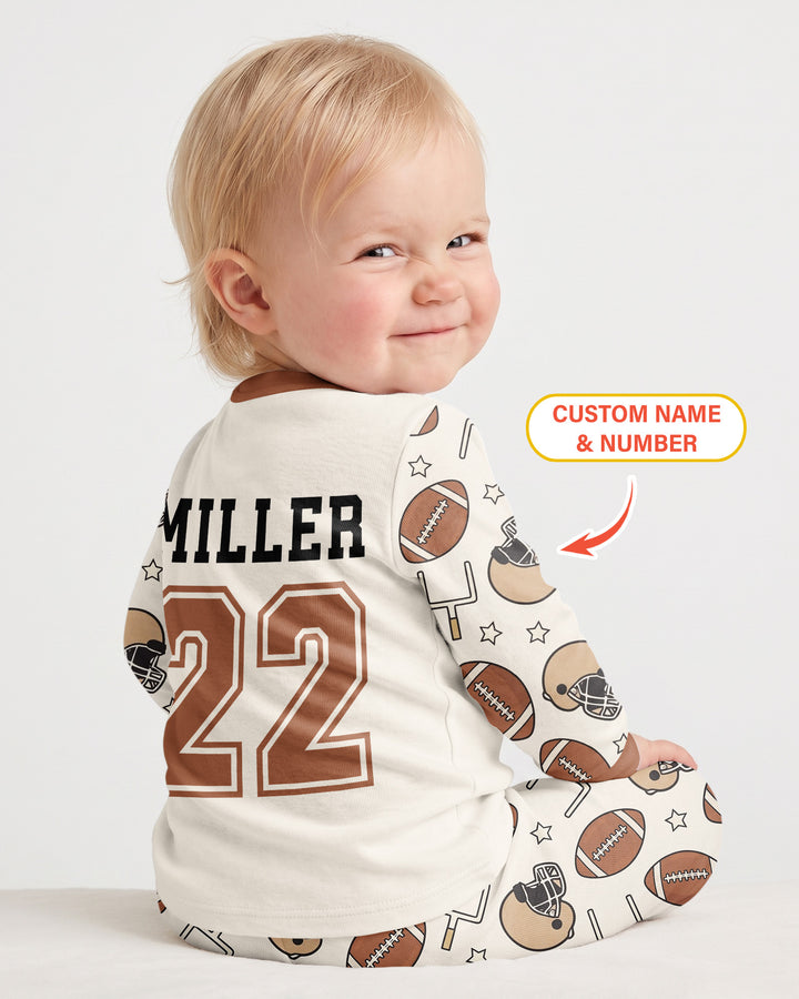 Personalized Football Brother's Biggest Fan Bamboo Two Piece Long Sleeve Pajama Set