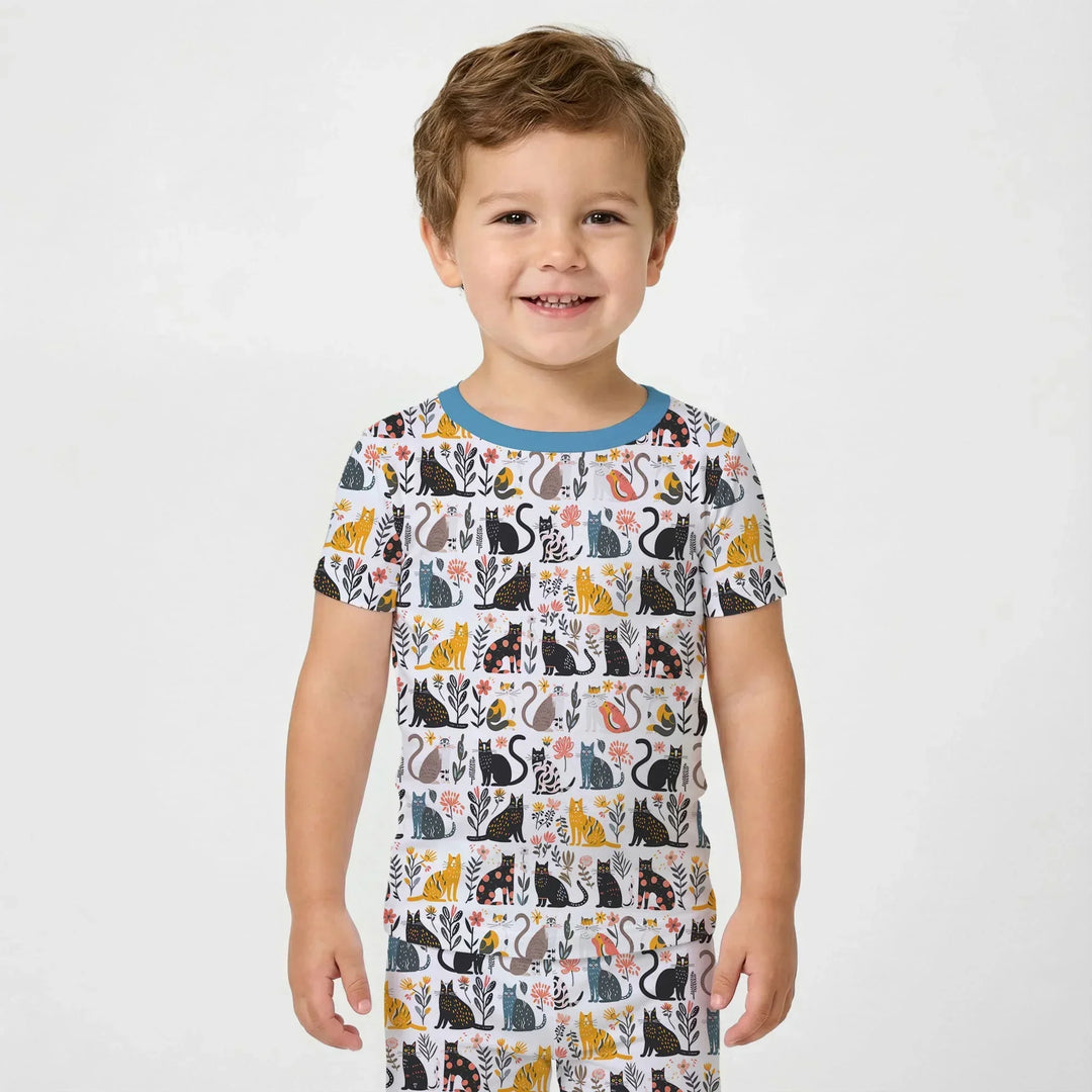 Botanical Cats Bamboo Two Piece Short Sleeve Pajama Set