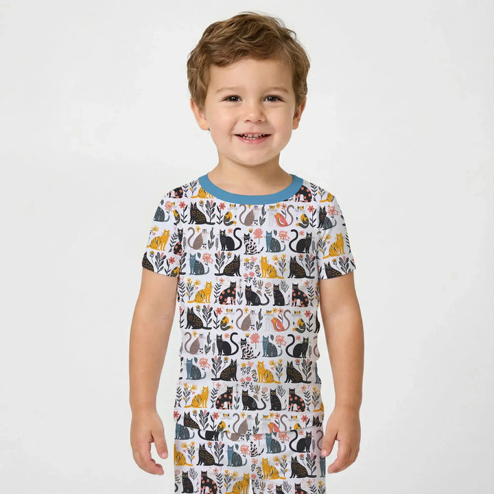 Botanical Cats Bamboo Two Piece Short Sleeve Pajama Set