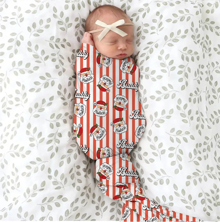 Christmas Santa Claus Custom Name Buddy Bamboo Swaddle Blanket