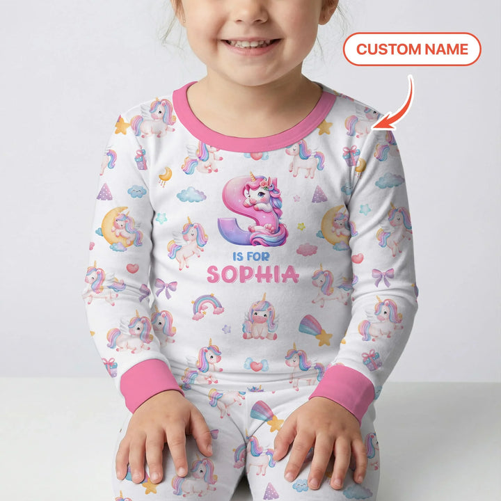Unicorn Dreams Custom Name Bamboo Two Piece Long Sleeve Pajama Set