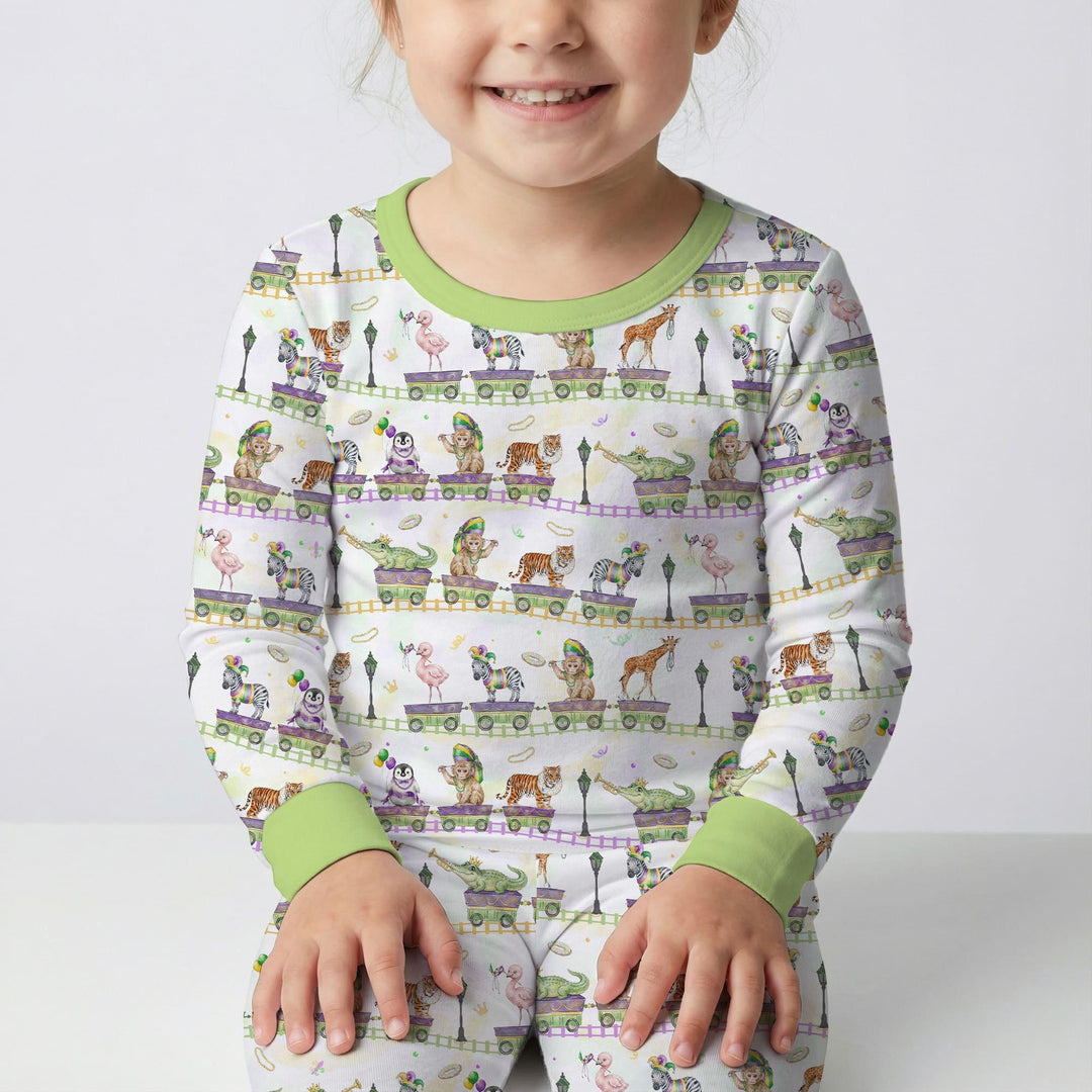Mardi Gras Jungle Krewe Bamboo Two Piece Long Sleeve Pajama Set