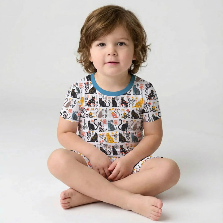 Botanical Cats Bamboo Two Piece Short Sleeve Shorts Pajama Set