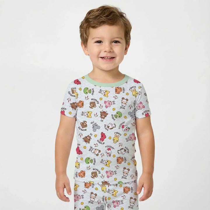 Kawaii Zodiac Bamboo Two Piece Short Sleeve Pajama Set