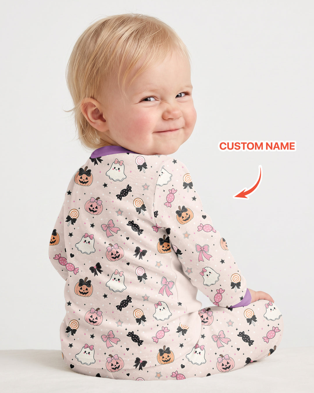 Custom Name Cute Ghost My First Halloween  Bamboo Two Piece Long Sleeve Pajama Set
