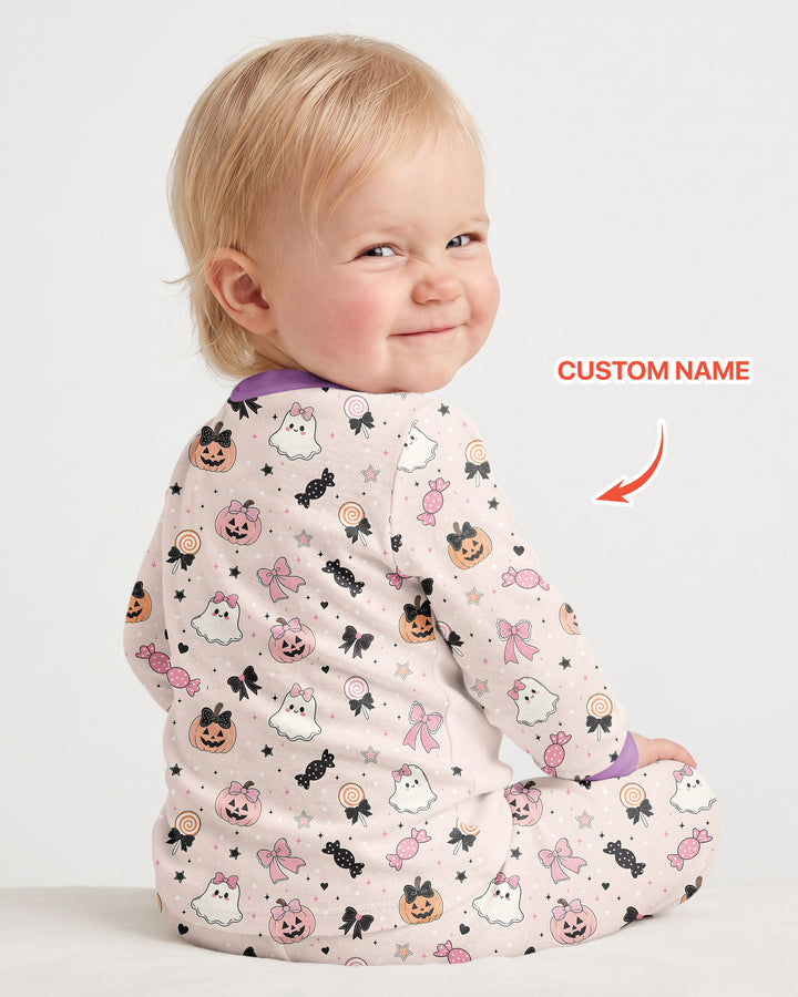 Custom Name Cute Ghost My First Halloween  Bamboo Two Piece Long Sleeve Pajama Set