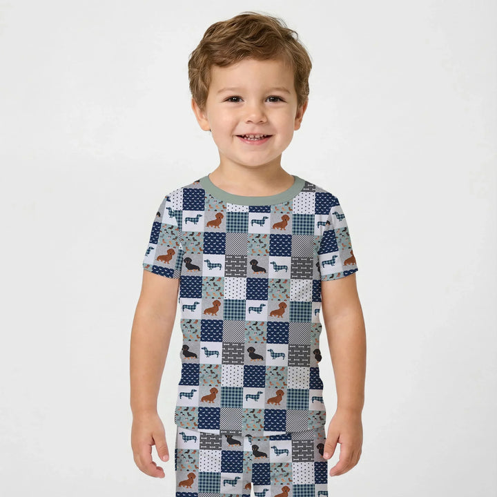 Playful Dachshund Delight Bamboo Two Piece Short Sleeve Pajama Set