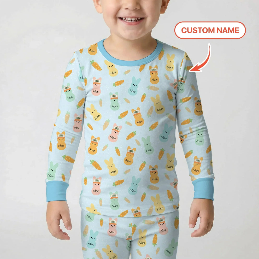Custom Name Easter Bunny Bamboo Two Piece Long Sleeve Pajama Set