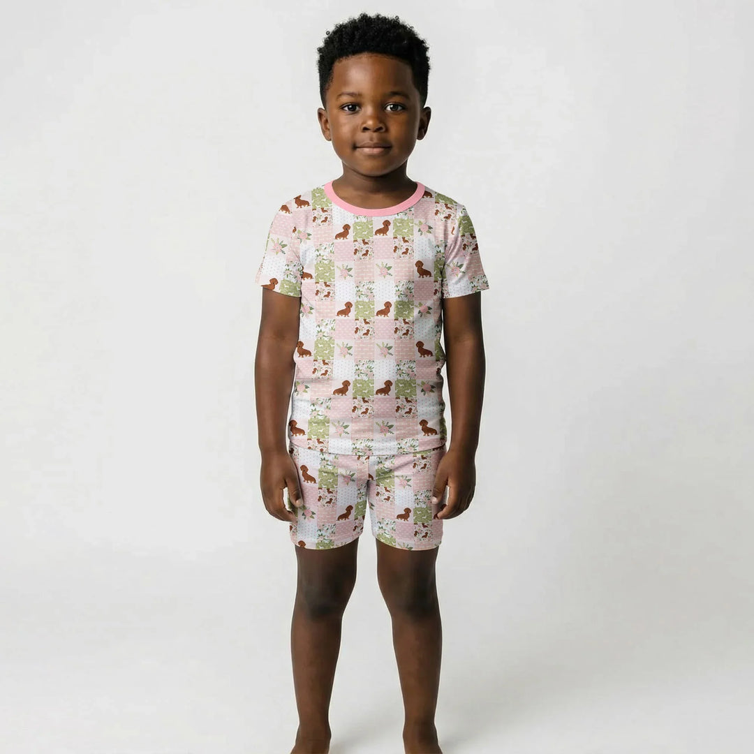 Floral Dachshund Grace Bamboo Two Piece Short Sleeve Shorts Pajama Set