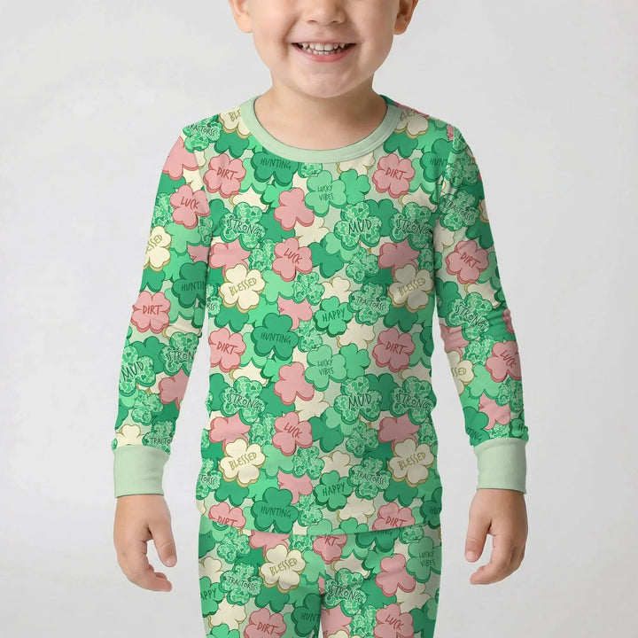 Lucky Vibes Shamrock Bamboo Two Piece Long Sleeve Pajama Set