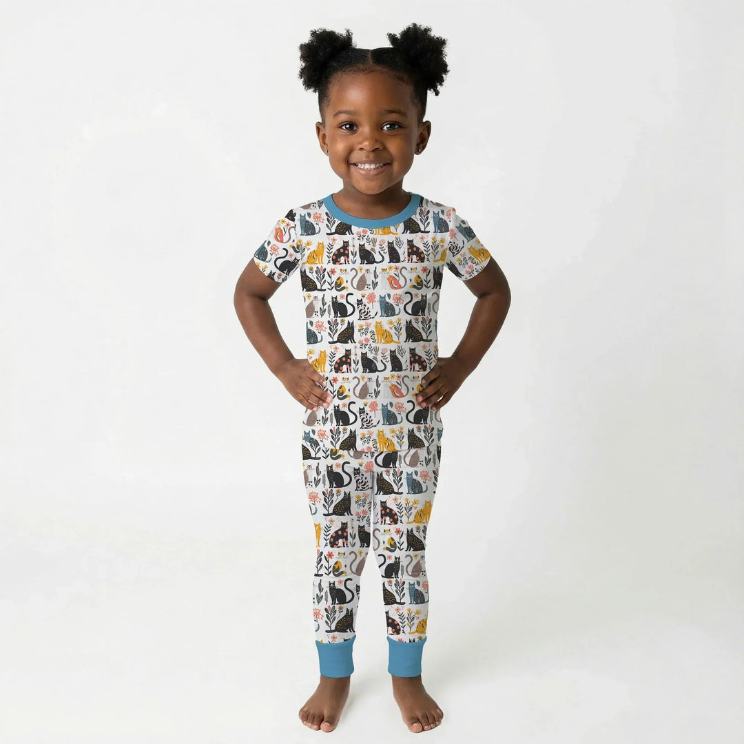 Botanical Cats Bamboo Two Piece Short Sleeve Pajama Set