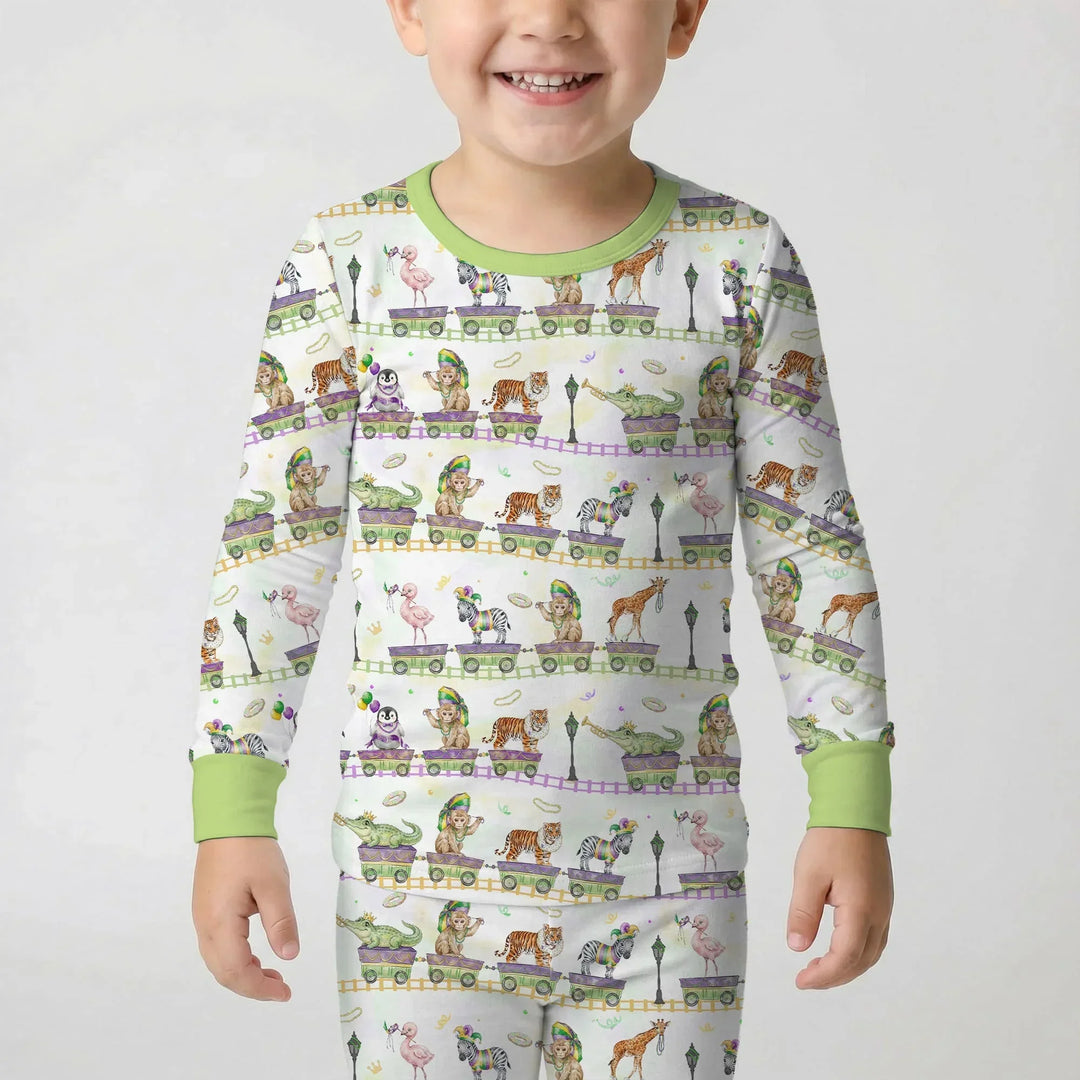 Mardi Gras Jungle Krewe Bamboo Two Piece Long Sleeve Pajama Set