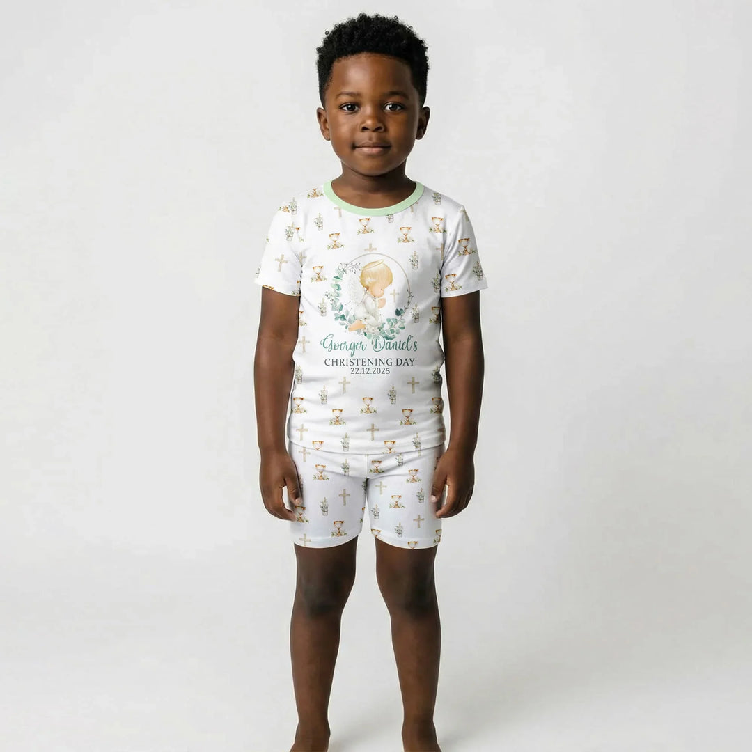 First Christening Day Custom Name Bamboo Two Piece Short Sleeve Shorts Pajama Set