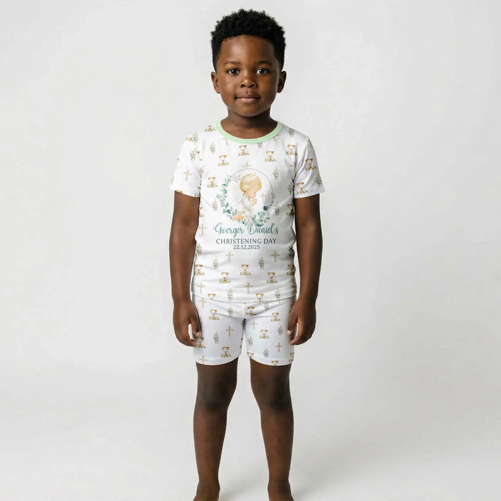 First Christening Day Custom Name Bamboo Two Piece Short Sleeve Shorts Pajama Set