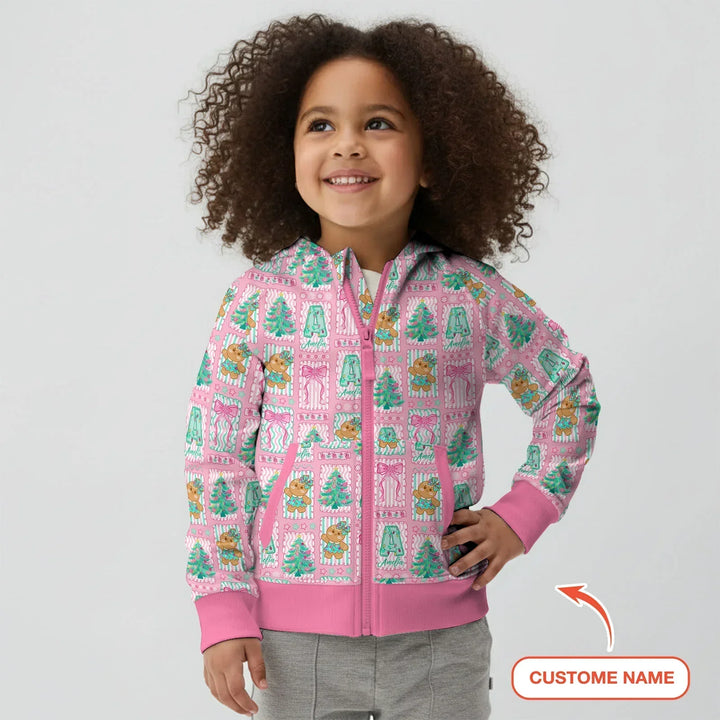 Custom Name "Merry Pink Christmas" Bamboo Zip Hoodie
