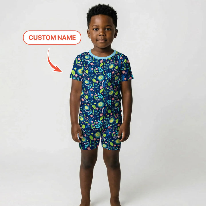 Nighttime Bugs Custom Name Bamboo Two Piece Short Sleeve Shorts Pajama Set
