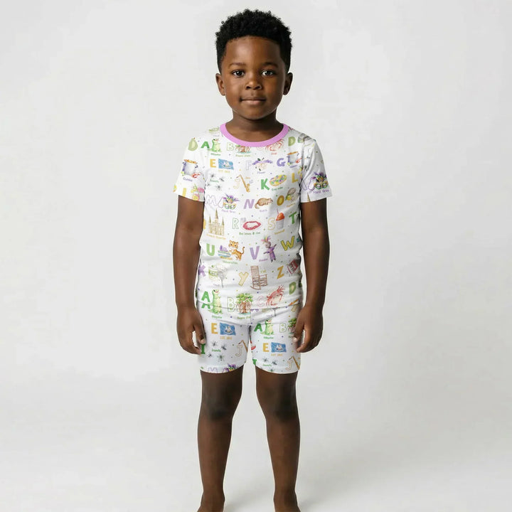 Alphabet of Lousiana Bamboo Two Piece Short Sleeve Shorts Pajama Set