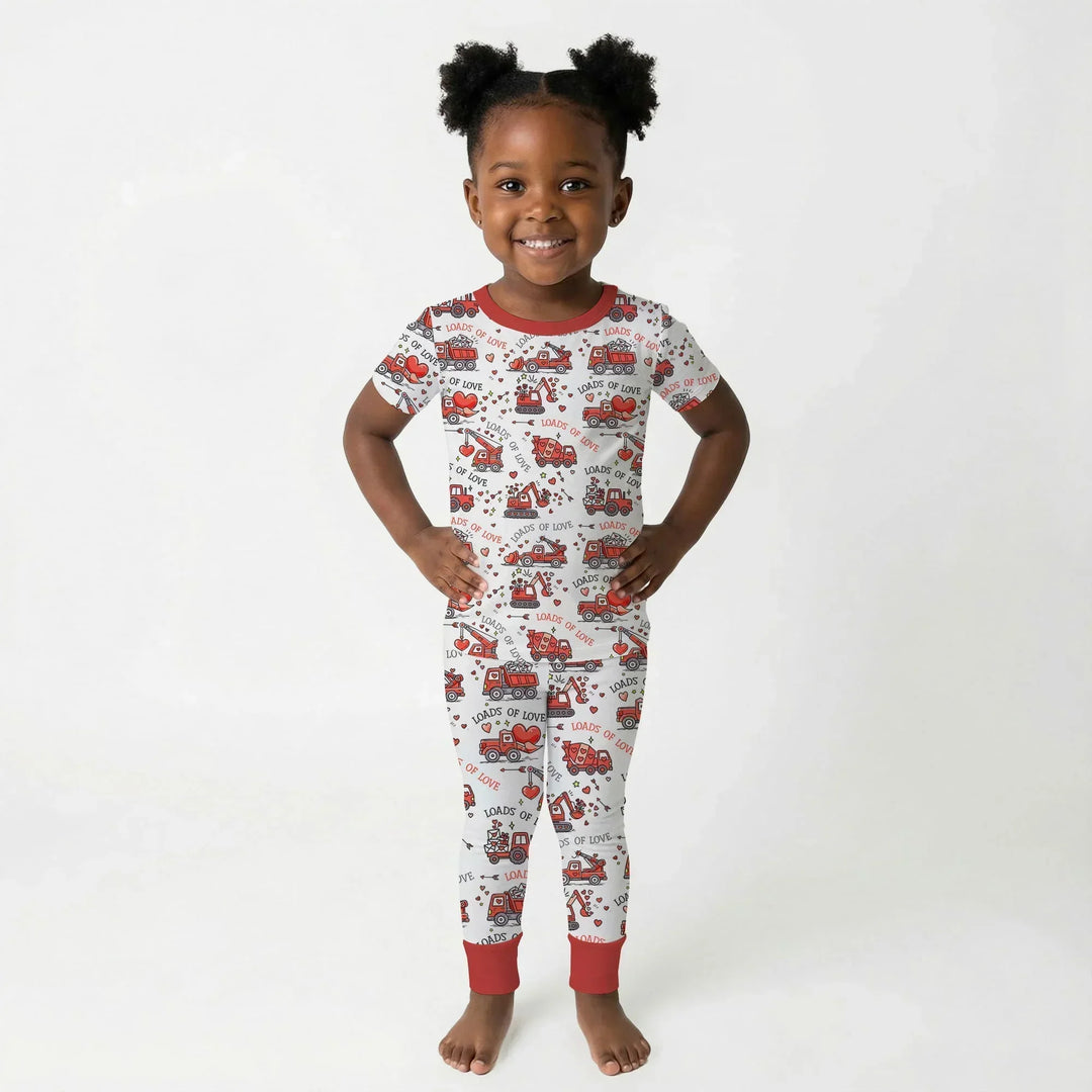 Construction Trucks Loads of Love Bamboo Two Piece Short Sleeve Pajama Set