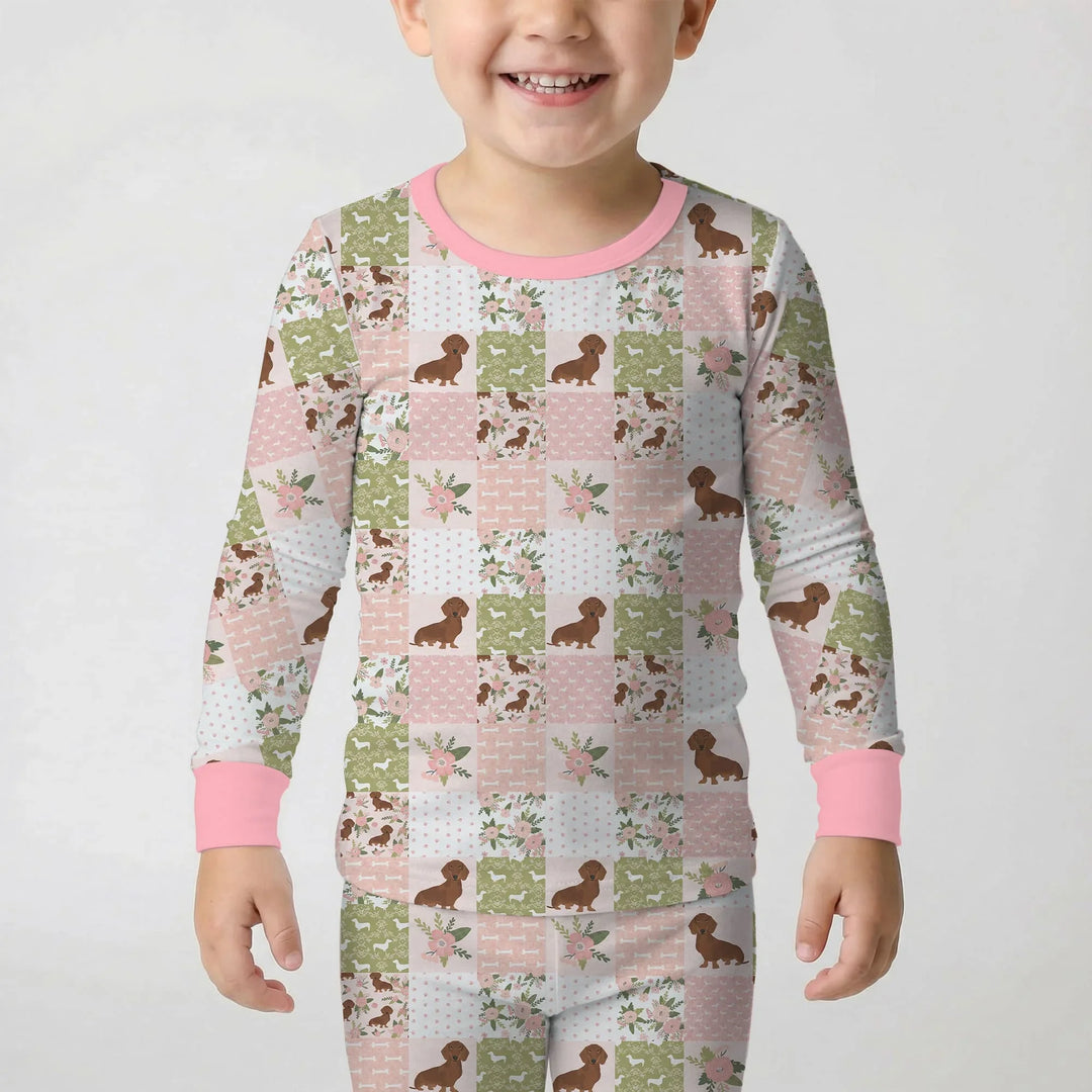 Floral Dachshund Grace Bamboo Two Piece Long Sleeve Pajama Set