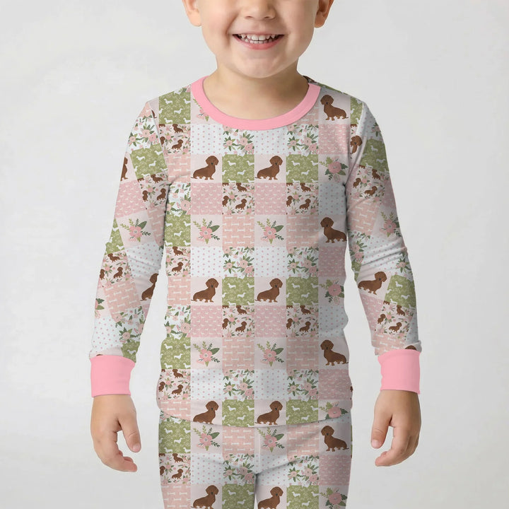 Floral Dachshund Grace Bamboo Two Piece Long Sleeve Pajama Set