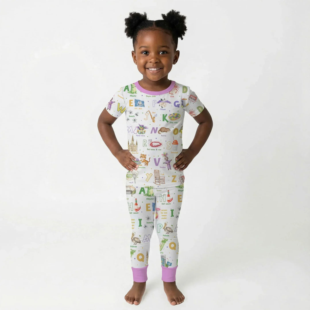 Alphabet of Lousiana Bamboo Two Piece Short Sleeve Pajama Set