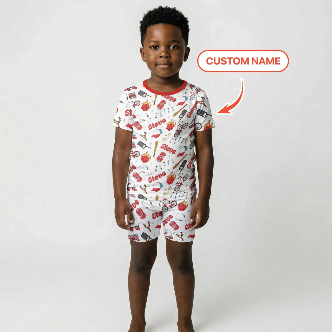 Custom Name Kids Adventure Bamboo Two Piece Short Sleeve Shorts Pajama Set