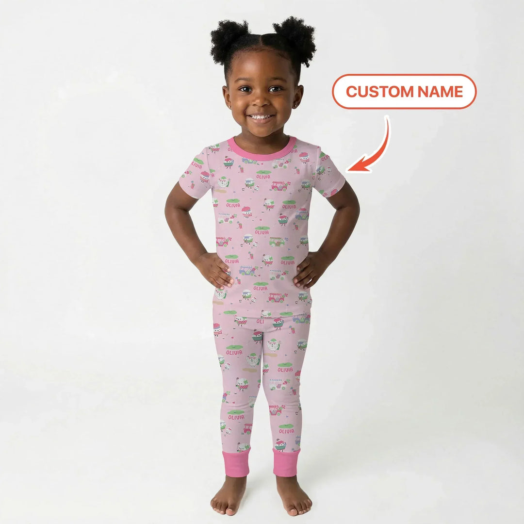 Cute Golf ball Bamboo Two Piece Short Sleeve Pajama Set