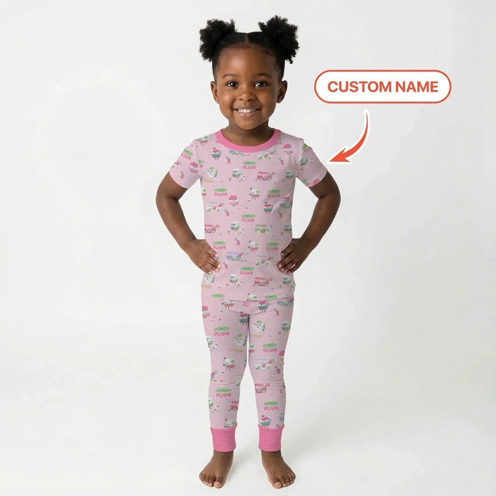 Cute Golf ball Bamboo Two Piece Short Sleeve Pajama Set