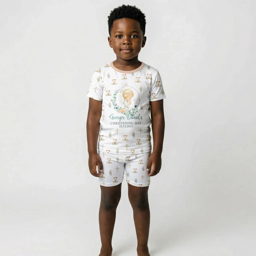 First Christening Day Custom Name Bamboo Two Piece Short Sleeve Shorts Pajama Set