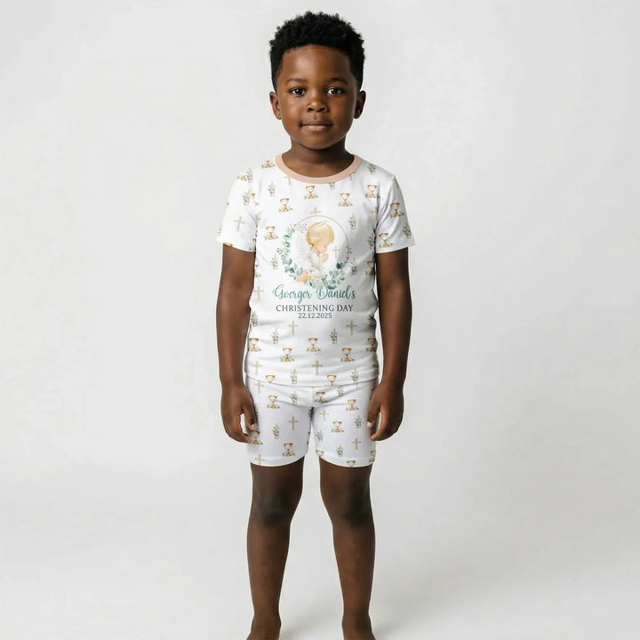 First Christening Day Custom Name Bamboo Two Piece Short Sleeve Shorts Pajama Set