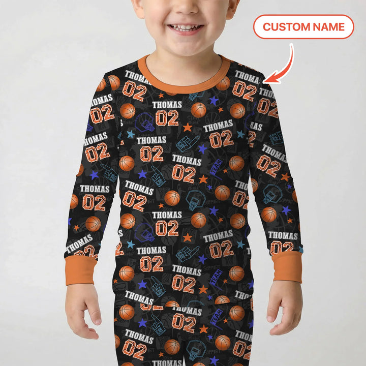 Custom Name Basketball Time Bamboo Two Piece Long Sleeve Pajama Set