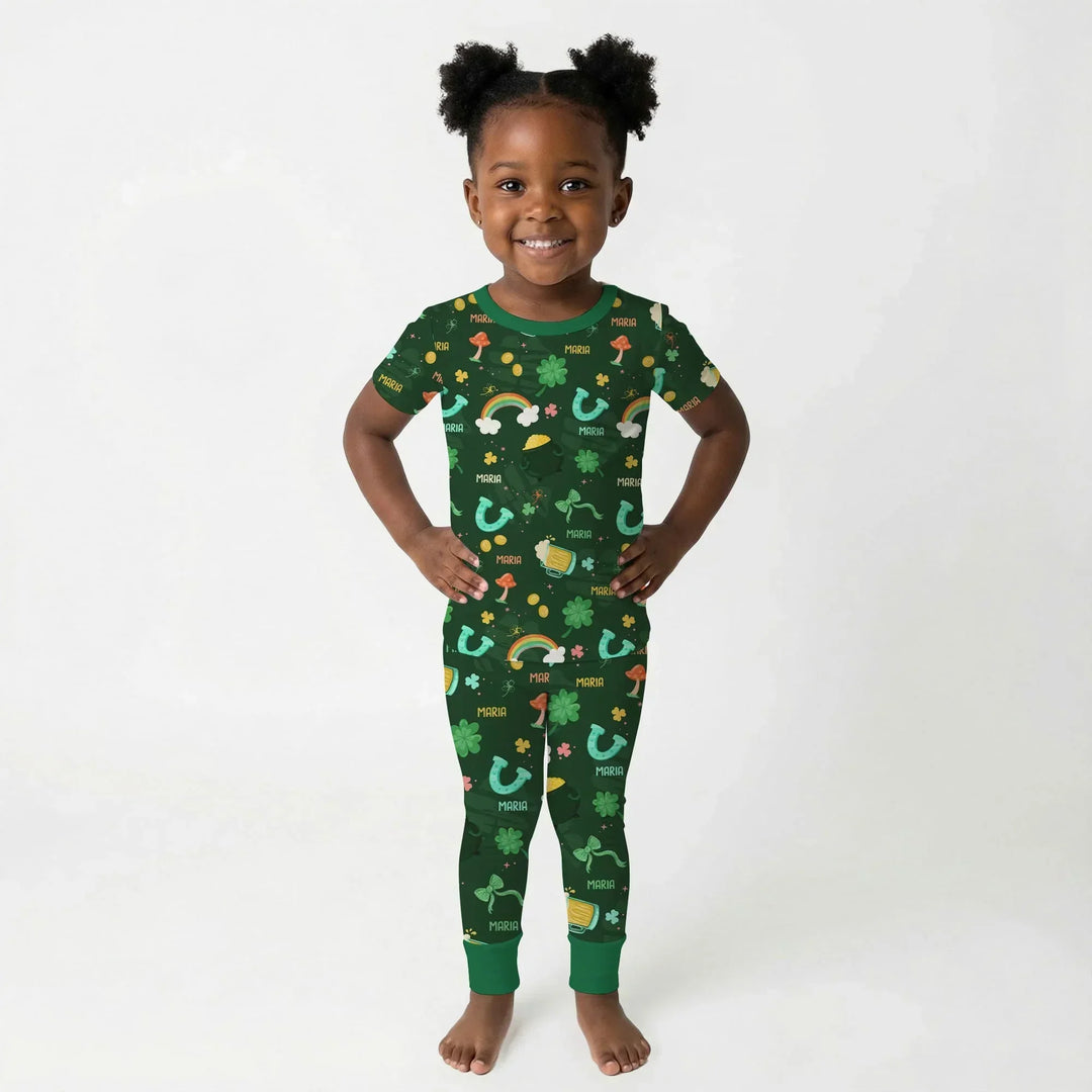 Custom Name Sprinkle Of Luck Bamboo Two Piece Short Sleeve Pajama Set