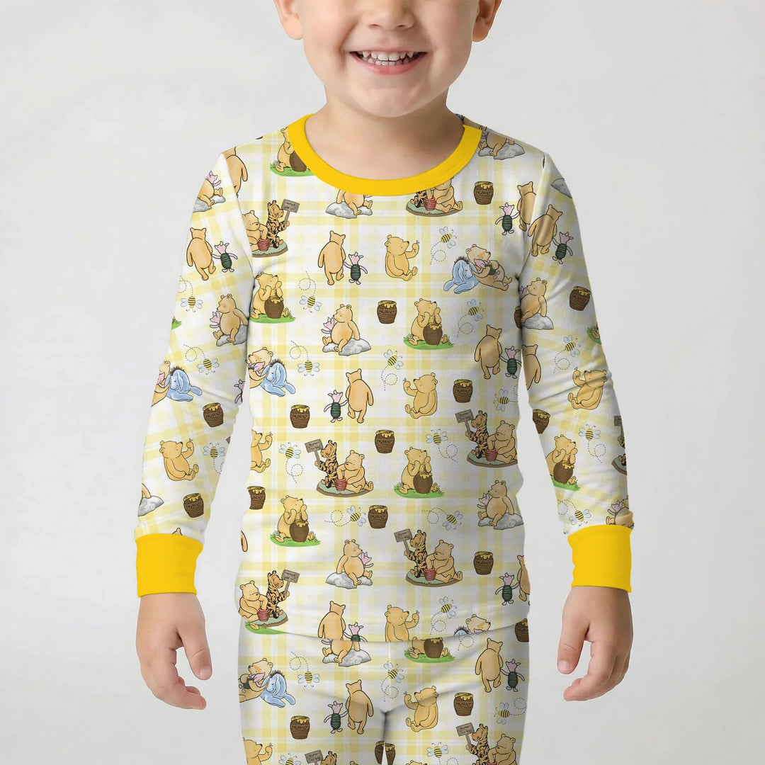 Bear & Friends Yellow Plaid Bamboo Two Piece Long Sleeve Pajama Set