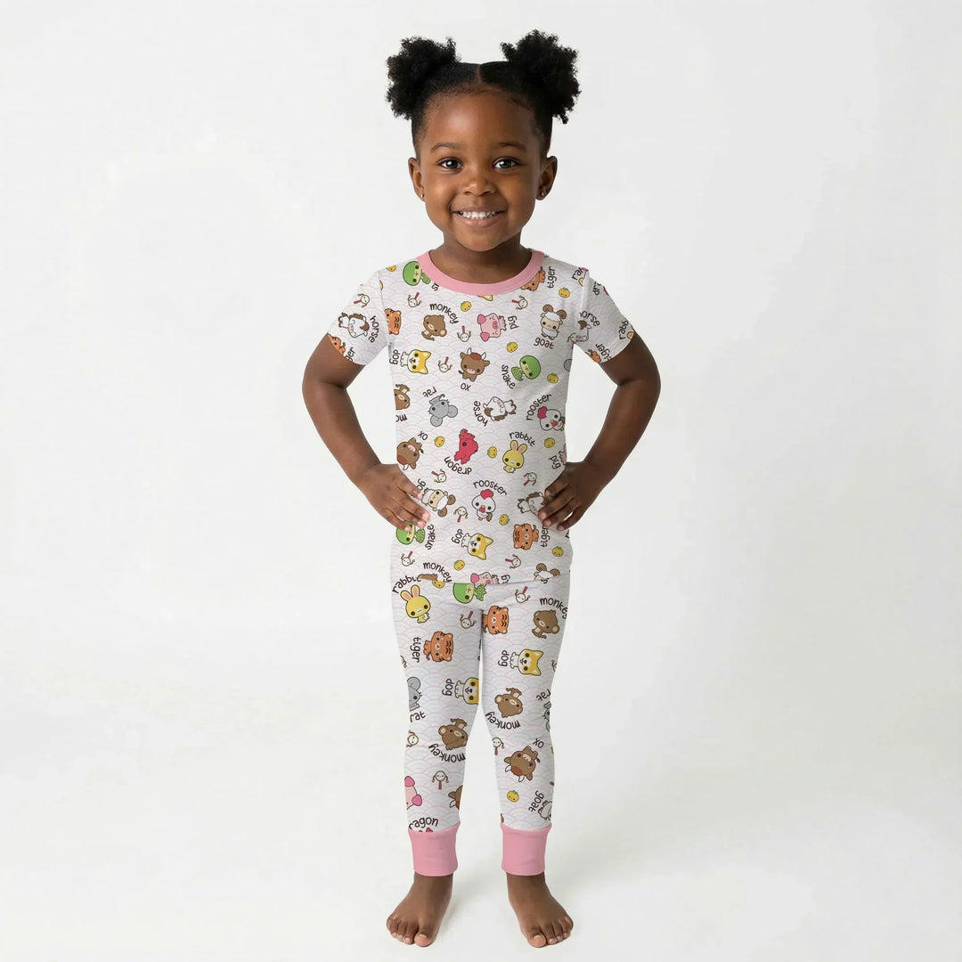 Kawaii Zodiac Bamboo Two Piece Short Sleeve Pajama Set