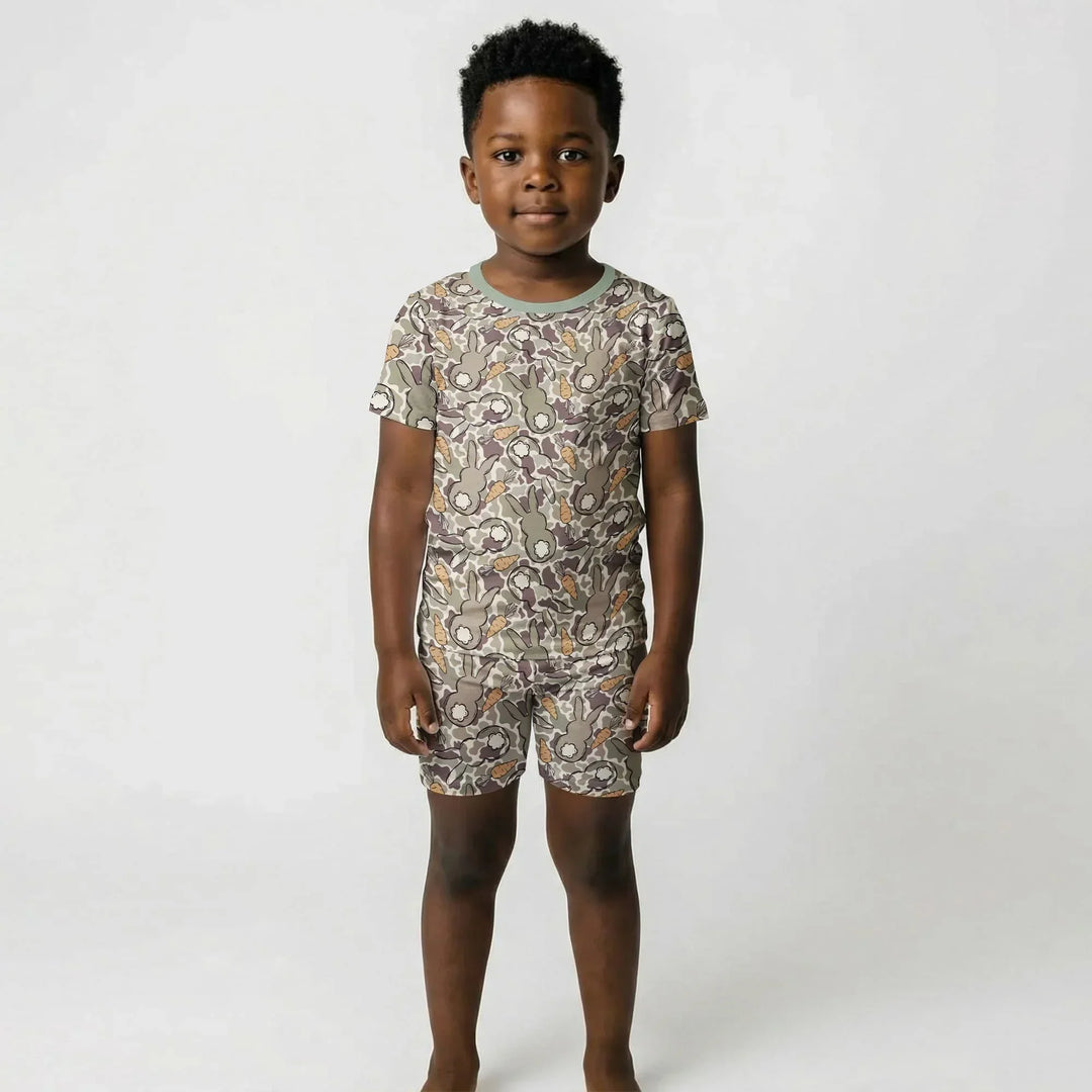 Camo Easter Bunny Bamboo Two Piece Short Sleeve Shorts Pajama Set