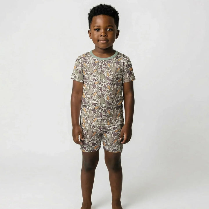 Camo Easter Bunny Bamboo Two Piece Short Sleeve Shorts Pajama Set