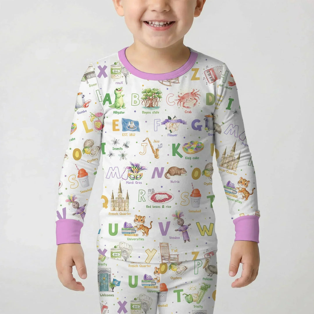Alphabet of Lousiana Bamboo Two Piece Long Sleeve Pajama Set