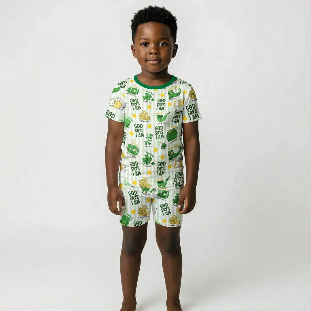 God Says I Am - Lucky & Loved Bamboo Two Piece Short Sleeve Shorts Pajama Set