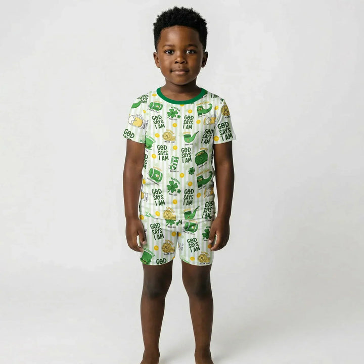 God Says I Am - Lucky & Loved Bamboo Two Piece Short Sleeve Shorts Pajama Set