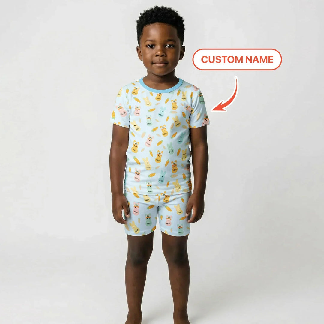 Custom Name Easter Bunny Bamboo Two Piece Short Sleeve Shorts Pajama Set
