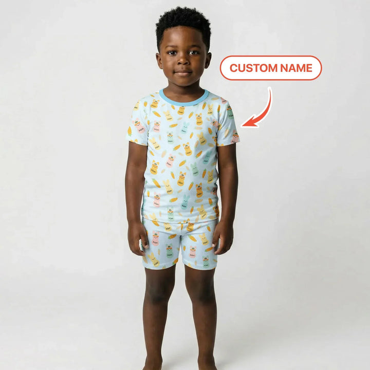 Custom Name Easter Bunny Bamboo Two Piece Short Sleeve Shorts Pajama Set