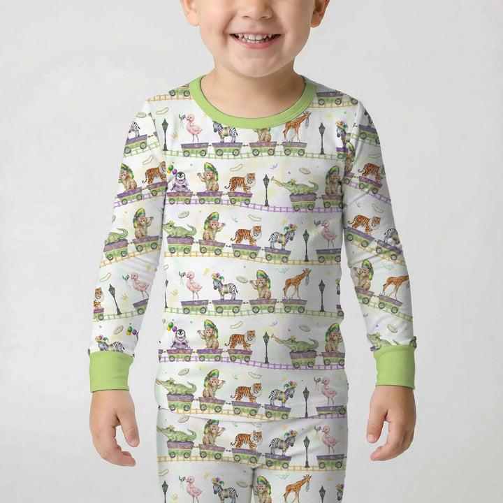 Mardi Gras Jungle Krewe Bamboo Two Piece Long Sleeve Pajama Set