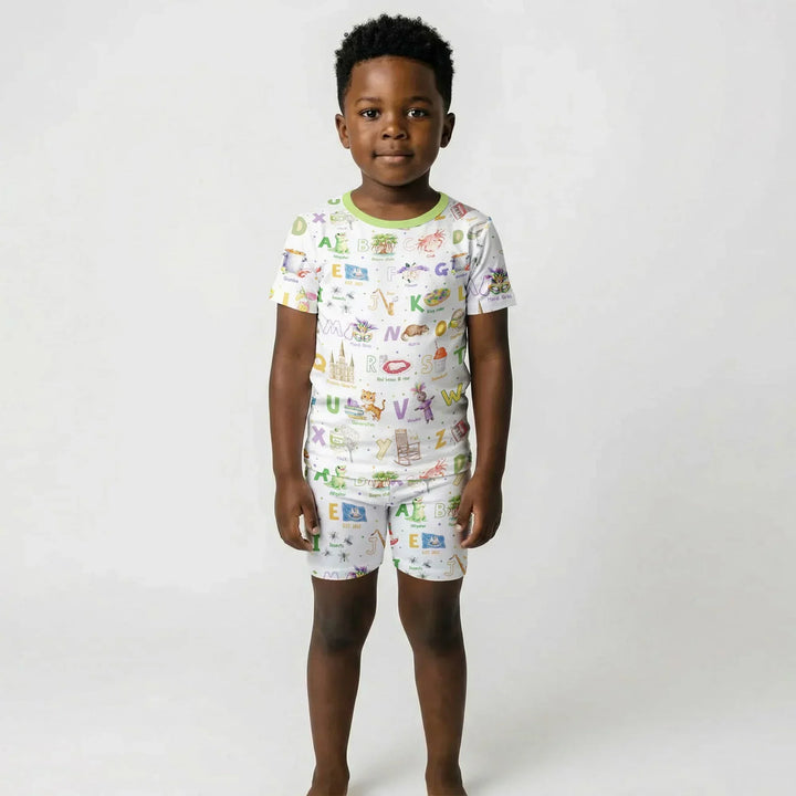 Alphabet of Lousiana Bamboo Two Piece Short Sleeve Shorts Pajama Set