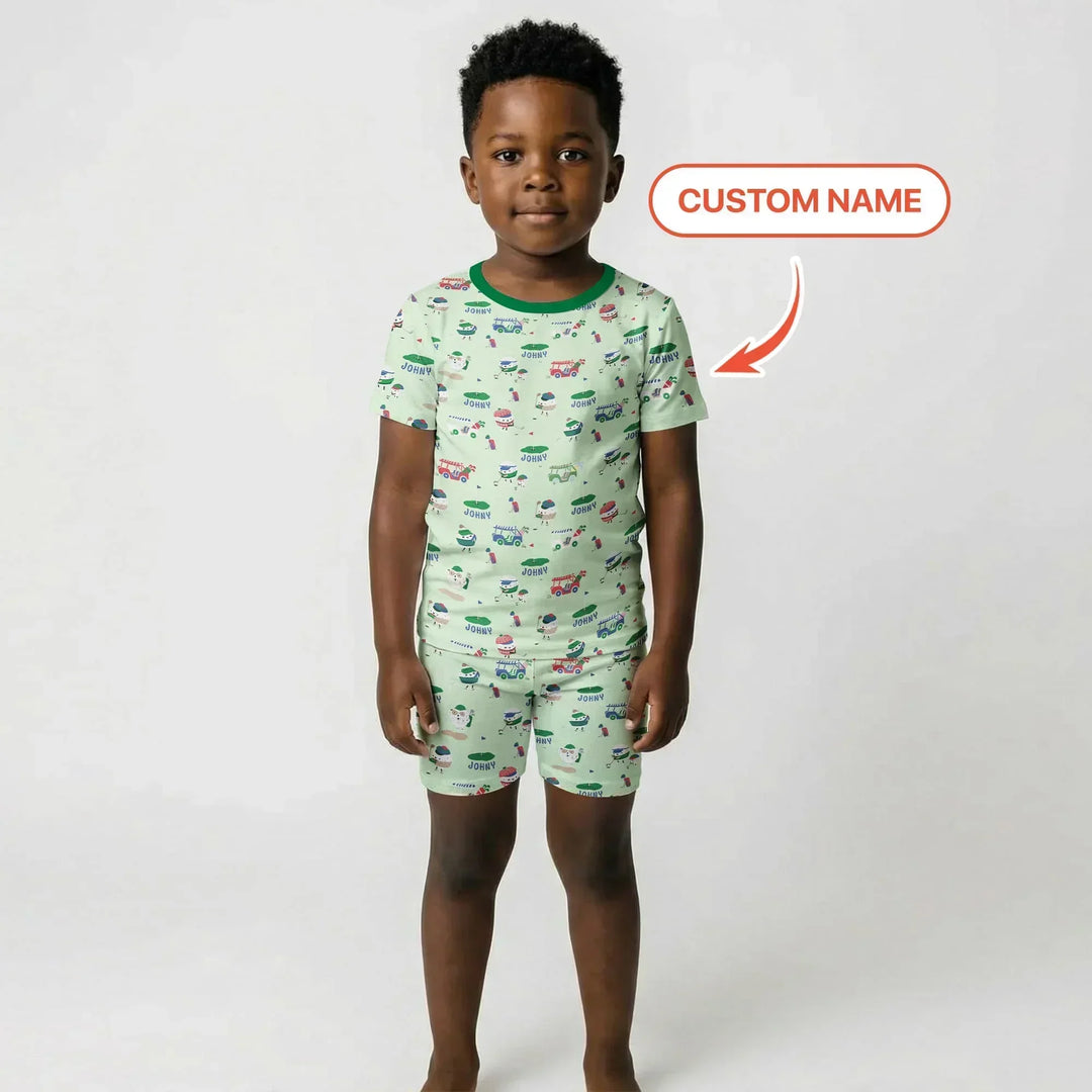 Cute Golf ball Bamboo Two Piece Short Sleeve Shorts Pajama Set